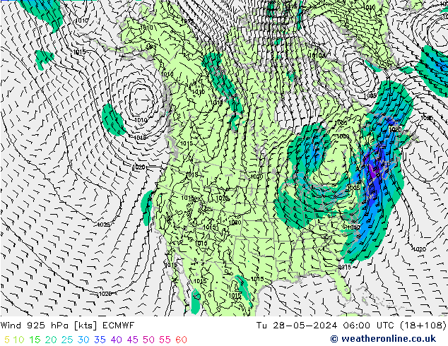 Vento 925 hPa ECMWF mar 28.05.2024 06 UTC