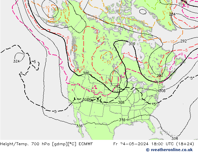 Hoogte/Temp. 700 hPa ECMWF vr 24.05.2024 18 UTC