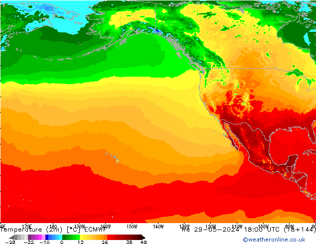 Temperatura (2m) ECMWF mer 29.05.2024 18 UTC