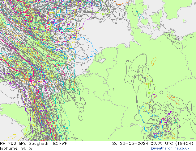 RH 700 hPa Spaghetti ECMWF So 26.05.2024 00 UTC
