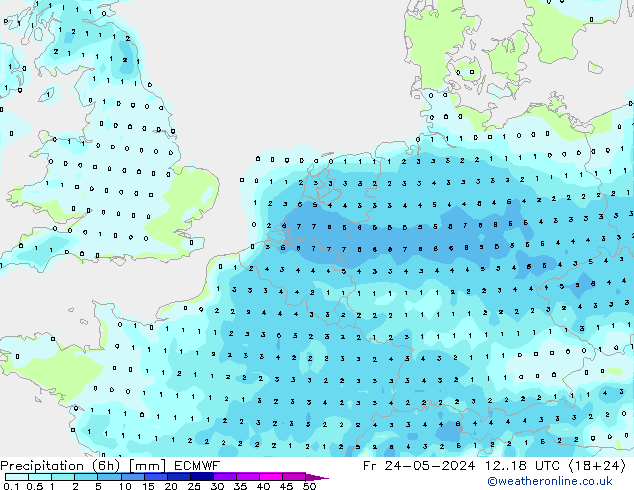 Precipitation (6h) ECMWF Fr 24.05.2024 18 UTC