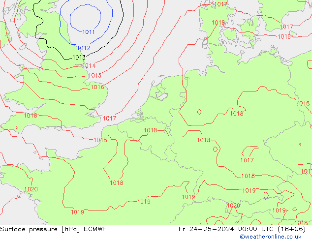 Presión superficial ECMWF vie 24.05.2024 00 UTC