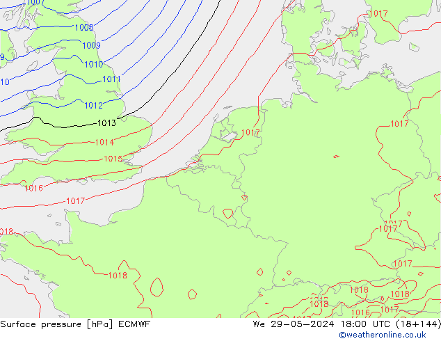 pressão do solo ECMWF Qua 29.05.2024 18 UTC