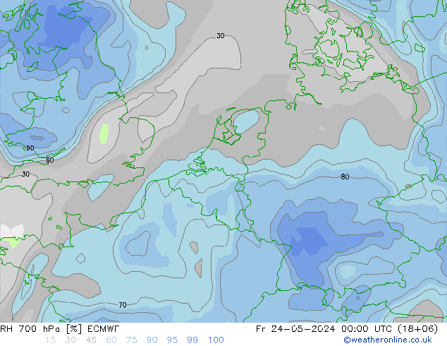 RH 700 hPa ECMWF Fr 24.05.2024 00 UTC