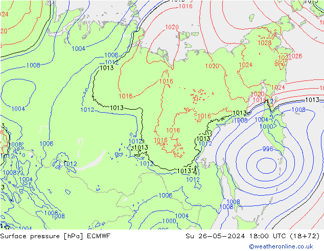 Atmosférický tlak ECMWF Ne 26.05.2024 18 UTC