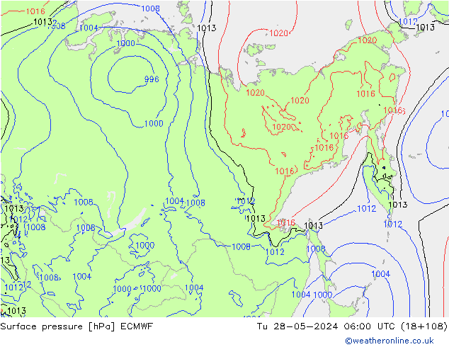 Atmosférický tlak ECMWF Út 28.05.2024 06 UTC