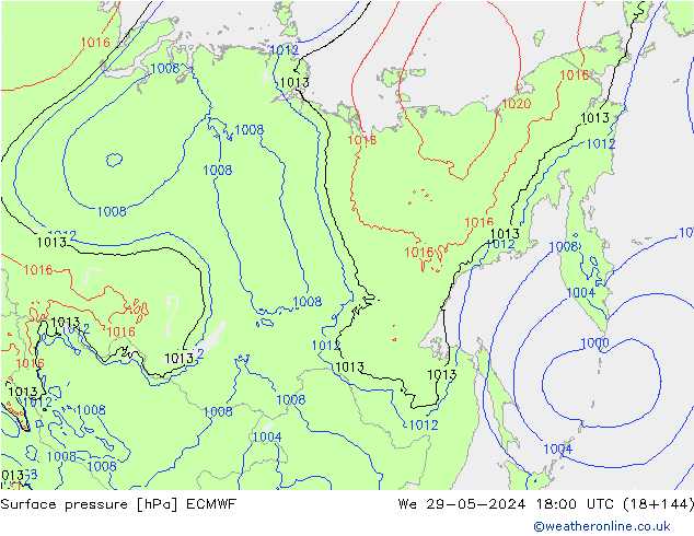 Luchtdruk (Grond) ECMWF wo 29.05.2024 18 UTC