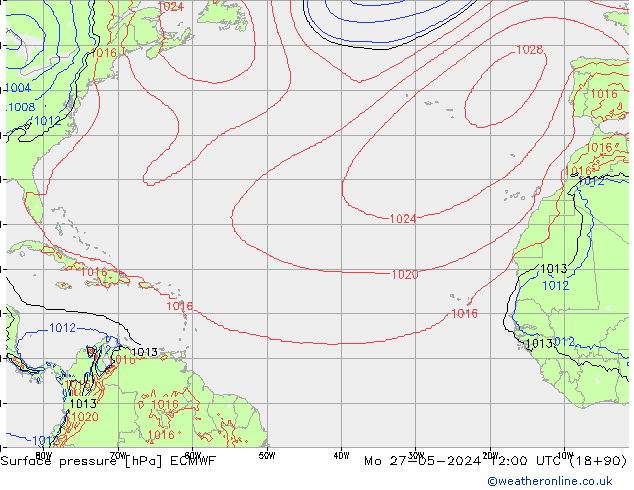 Presión superficial ECMWF lun 27.05.2024 12 UTC