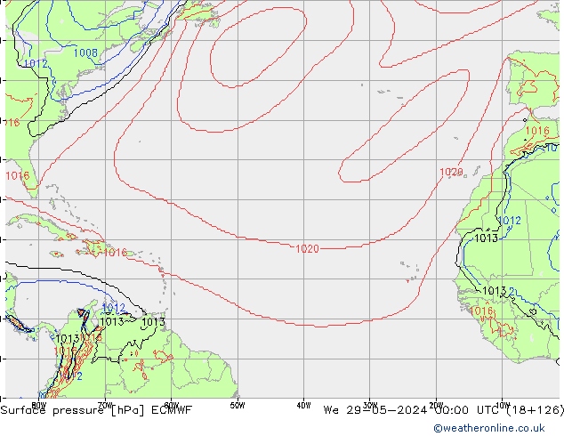 Pressione al suolo ECMWF mer 29.05.2024 00 UTC