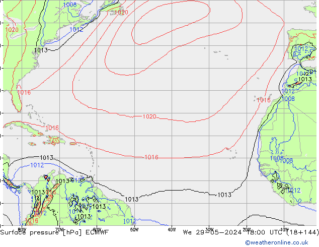 Presión superficial ECMWF mié 29.05.2024 18 UTC