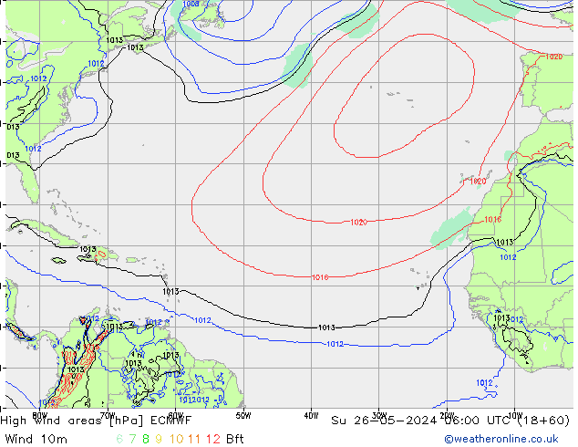 Izotacha ECMWF nie. 26.05.2024 06 UTC