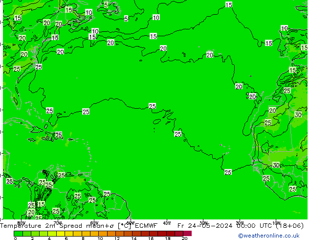 Temperatuurkaart Spread ECMWF vr 24.05.2024 00 UTC