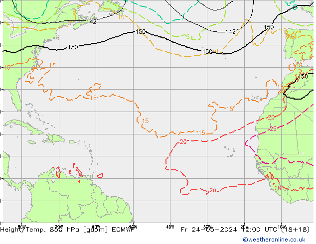 Height/Temp. 850 hPa ECMWF Sex 24.05.2024 12 UTC