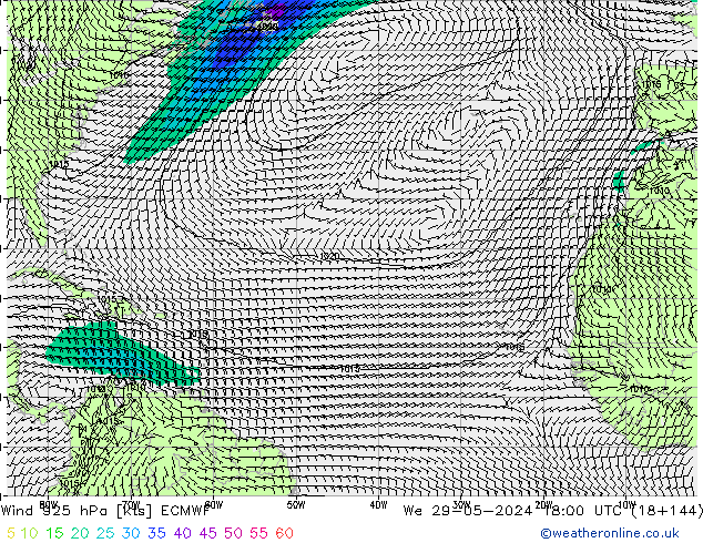 Vent 925 hPa ECMWF mer 29.05.2024 18 UTC