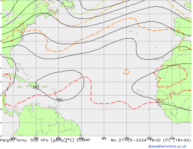 Géop./Temp. 500 hPa ECMWF lun 27.05.2024 18 UTC