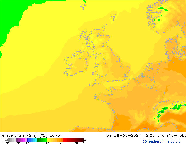 Temperatura (2m) ECMWF mié 29.05.2024 12 UTC