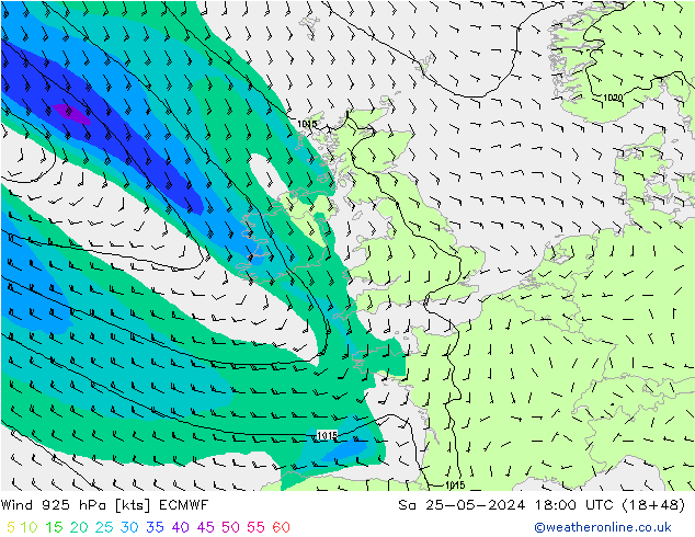 Wind 925 hPa ECMWF Sa 25.05.2024 18 UTC