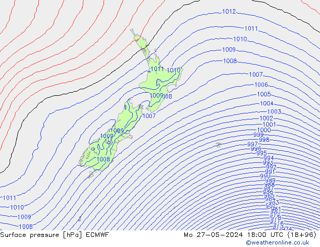 pressão do solo ECMWF Seg 27.05.2024 18 UTC