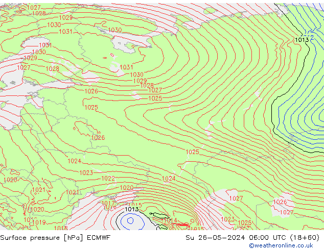 Luchtdruk (Grond) ECMWF zo 26.05.2024 06 UTC