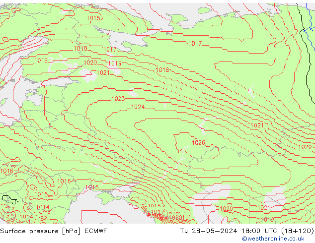 pressão do solo ECMWF Ter 28.05.2024 18 UTC