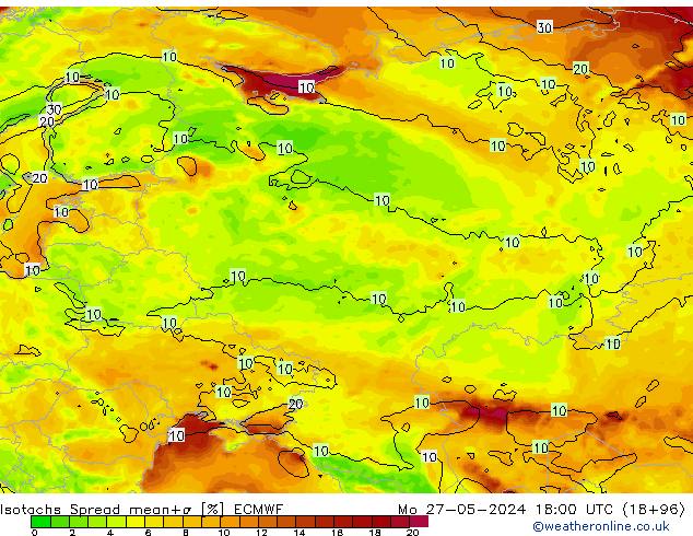 Isotachs Spread ECMWF Po 27.05.2024 18 UTC