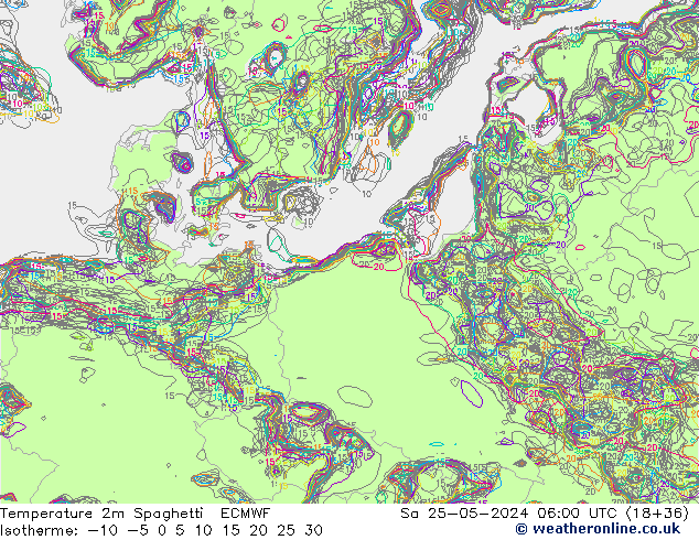 Temperature 2m Spaghetti ECMWF Sa 25.05.2024 06 UTC