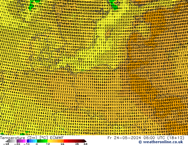 Temperatuurkaart (2m) ECMWF vr 24.05.2024 06 UTC