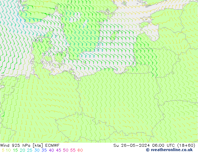 wiatr 925 hPa ECMWF nie. 26.05.2024 06 UTC