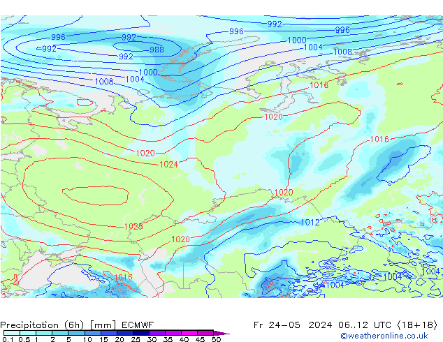 Precipitation (6h) ECMWF Fr 24.05.2024 12 UTC