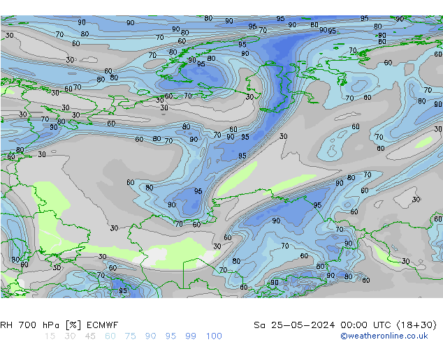 RH 700 hPa ECMWF So 25.05.2024 00 UTC