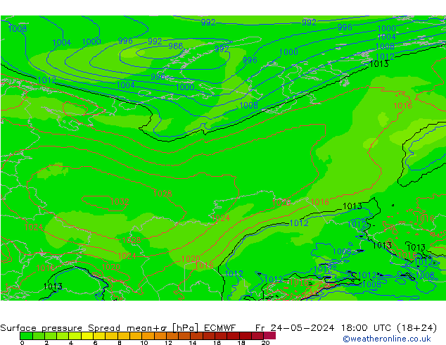 ciśnienie Spread ECMWF pt. 24.05.2024 18 UTC