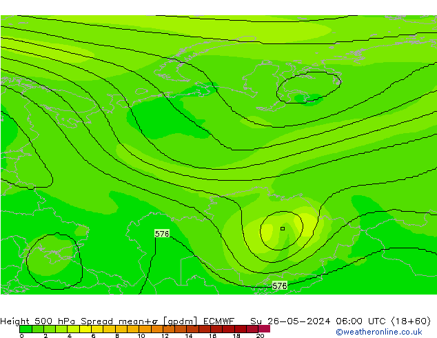 Hoogte 500 hPa Spread ECMWF zo 26.05.2024 06 UTC