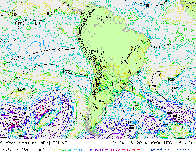 Isotachs (kph) ECMWF Fr 24.05.2024 00 UTC