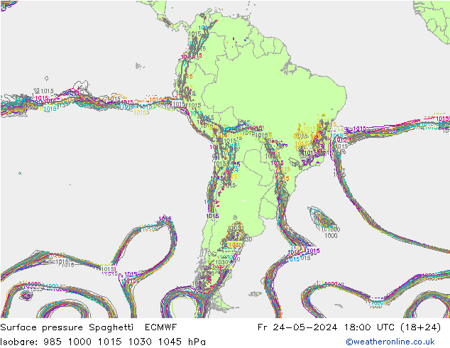 Luchtdruk op zeeniveau Spaghetti ECMWF vr 24.05.2024 18 UTC