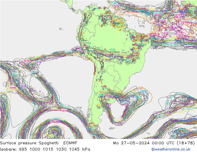 Luchtdruk op zeeniveau Spaghetti ECMWF ma 27.05.2024 00 UTC