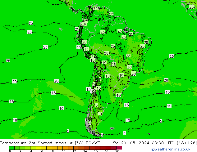 Temperaturkarte Spread ECMWF Mi 29.05.2024 00 UTC