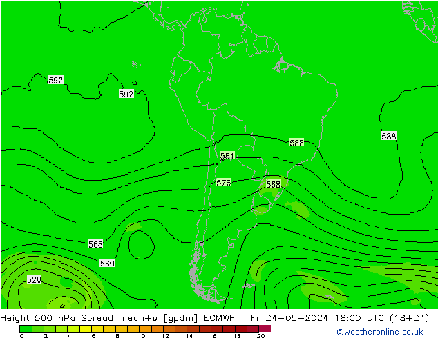 Height 500 hPa Spread ECMWF Fr 24.05.2024 18 UTC