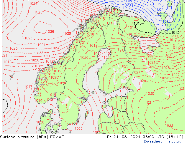 Surface pressure ECMWF Fr 24.05.2024 06 UTC