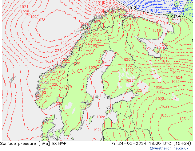 Pressione al suolo ECMWF ven 24.05.2024 18 UTC