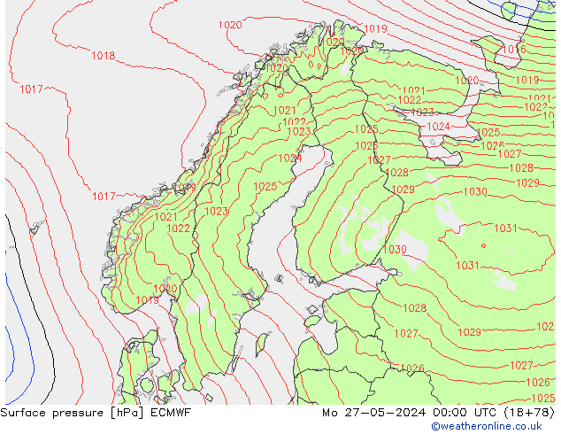 ciśnienie ECMWF pon. 27.05.2024 00 UTC