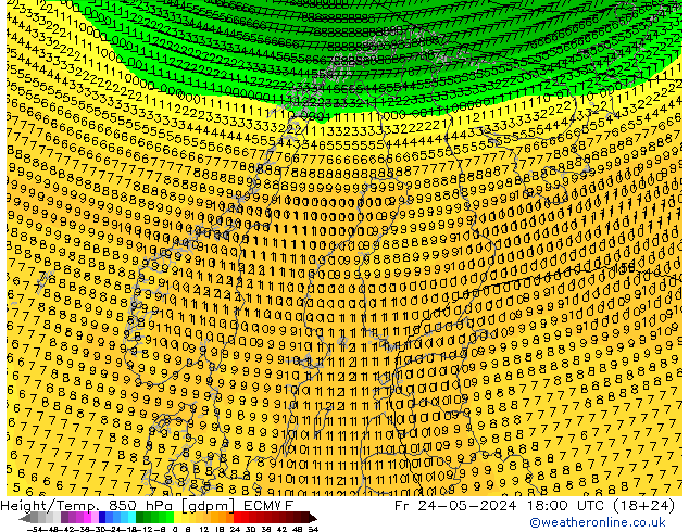 Height/Temp. 850 гПа ECMWF пт 24.05.2024 18 UTC