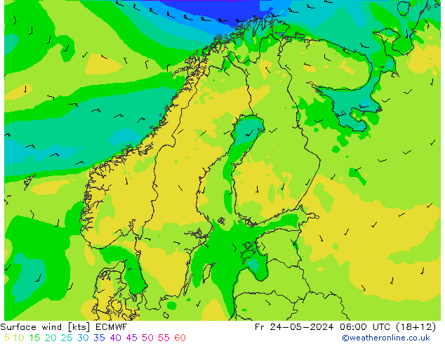 Vento 10 m ECMWF ven 24.05.2024 06 UTC