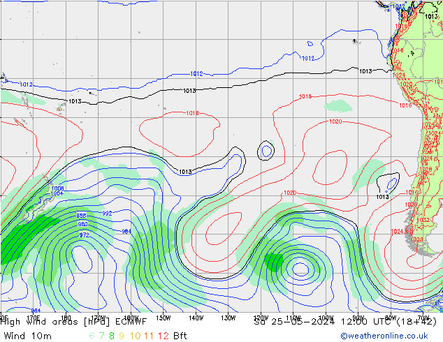 High wind areas ECMWF сб 25.05.2024 12 UTC