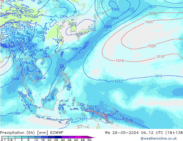 Precipitation (6h) ECMWF We 29.05.2024 12 UTC