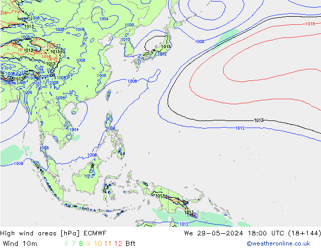 High wind areas ECMWF Qua 29.05.2024 18 UTC