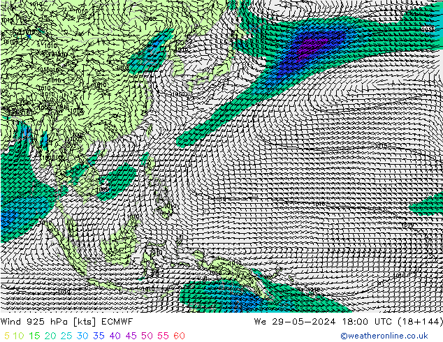 Wind 925 hPa ECMWF wo 29.05.2024 18 UTC