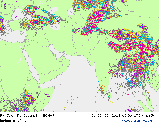 RH 700 hPa Spaghetti ECMWF dom 26.05.2024 00 UTC