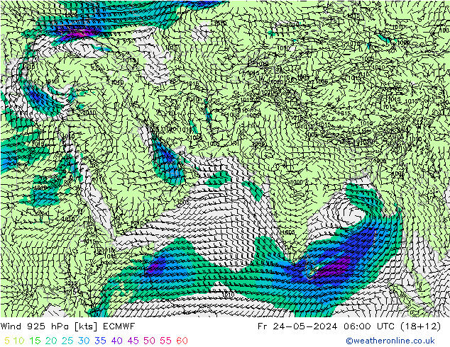 Rüzgar 925 hPa ECMWF Cu 24.05.2024 06 UTC