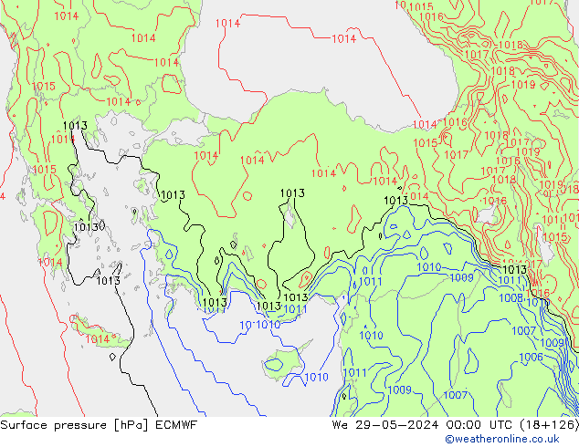 Atmosférický tlak ECMWF St 29.05.2024 00 UTC