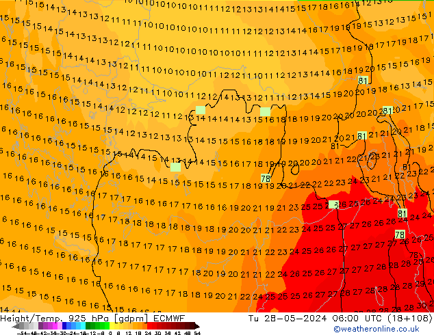 Height/Temp. 925 гПа ECMWF вт 28.05.2024 06 UTC